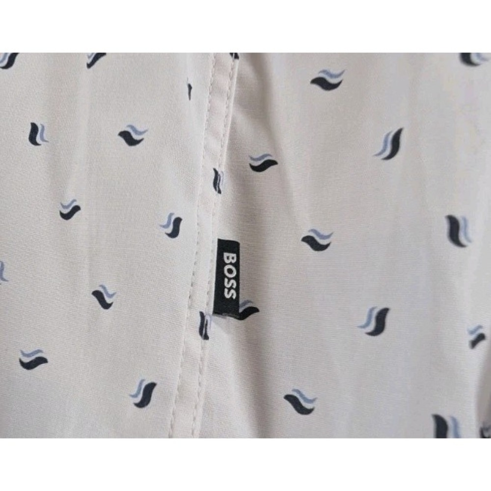 Hugo Boss Mens Short Sleeve Button Down Shirt White Geometric Micro Print 3XL - Picture 15 of 16